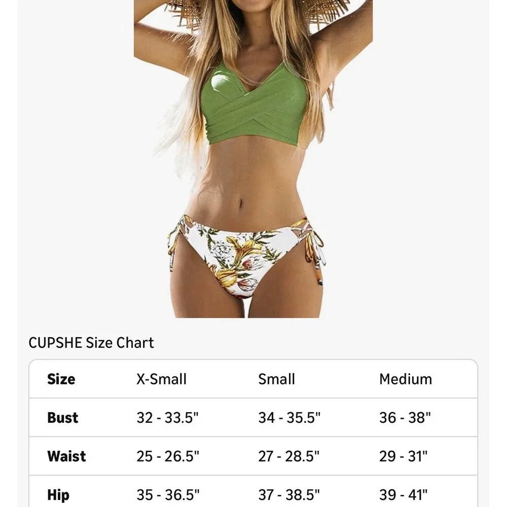Cupshe Bikini Two Piece Size Small Front Cross Lace Bathing Suit Green - Picture 5 of 5